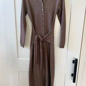Zara Long-Sleeve Button-Front Knit Dress in Brown